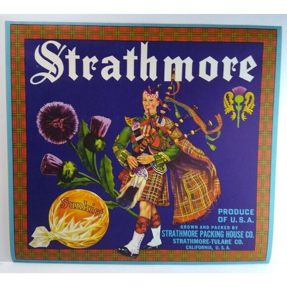 Strathmore Scottish Bagpipe Kilt Man Sunkist Orange Label Vintage Original 1930s - Picture 3 of 4